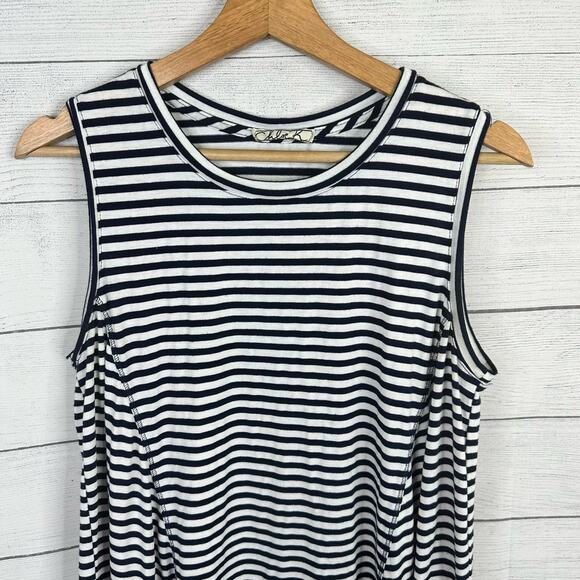 Chloe K Womens size Medium Tunic A Lined Striped Flowy Hem Blue White Tank Top - Picture 3 of 9